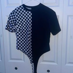 half and half bodysuit